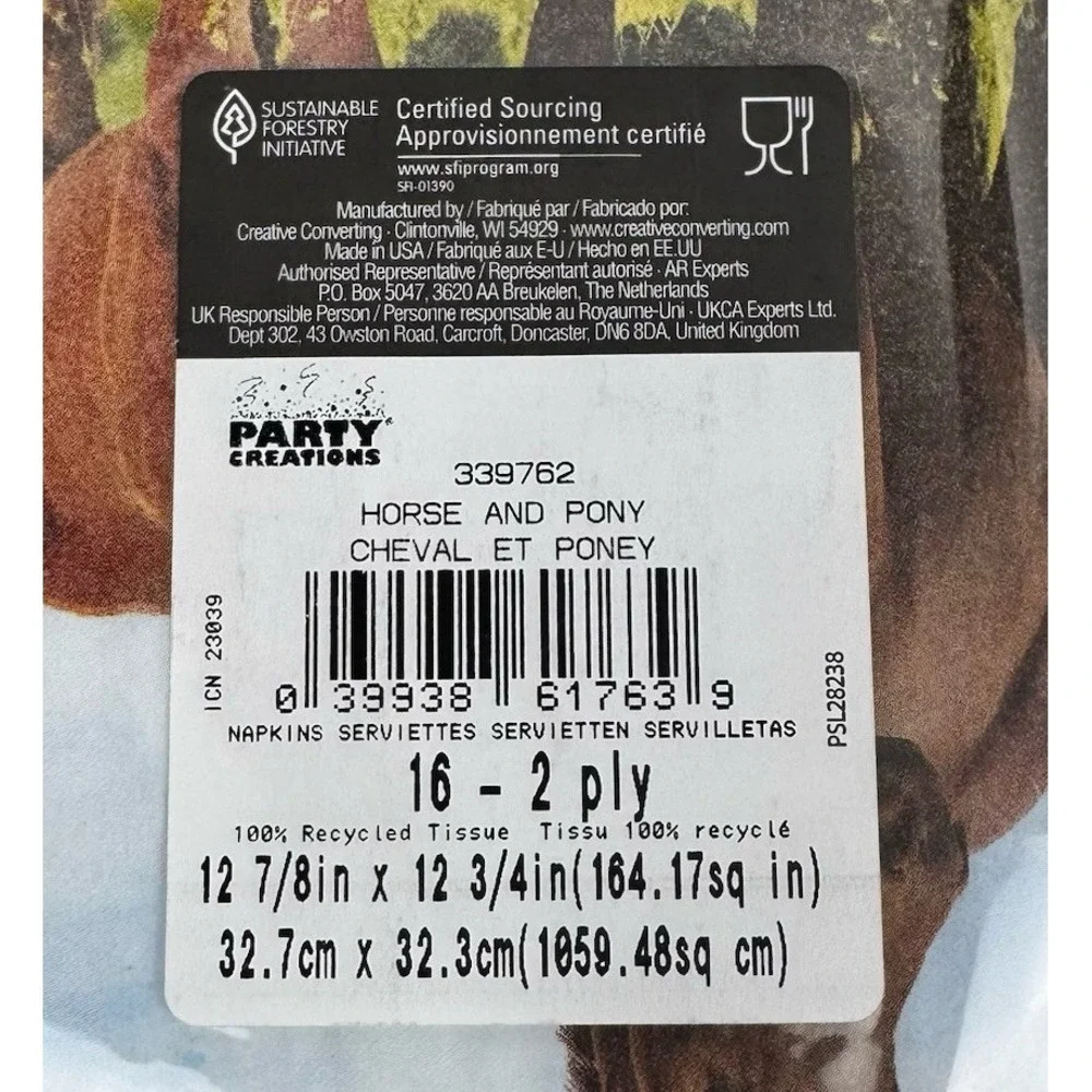 Horse & Pony Country Birthday Party Paper Luncheon/ Dinner Napkins NOS 4 Packs
